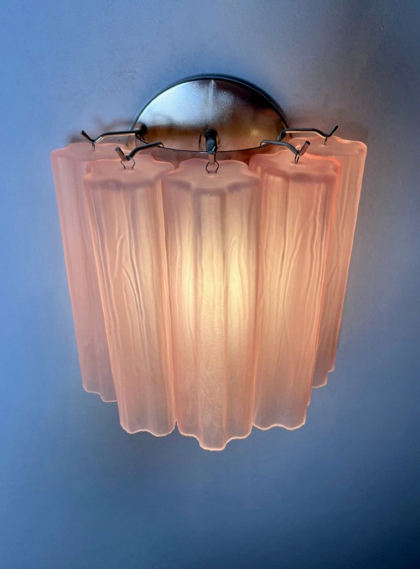 Murano Wall Lamp | 5 Pink Matte Glass Tubes | Set of 2