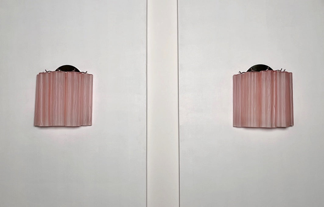 Murano Wall Lamp | 5 Pink Matte Glass Tubes | Set of 2