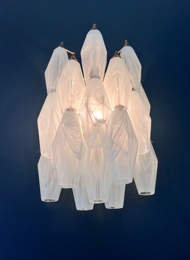 Murano Wall Lamp | 17 White Alabaster Poliedri Glass | Set of 2