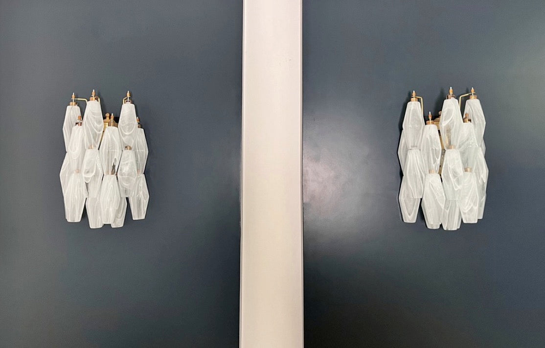 Murano Wall Lamp | 17 White Alabaster Poliedri Glass | Set of 2
