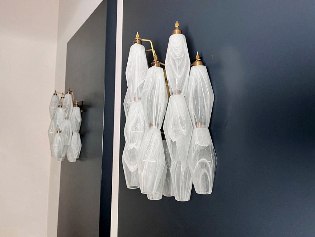 Murano Wall Lamp | 17 White Alabaster Poliedri Glass | Set of 2