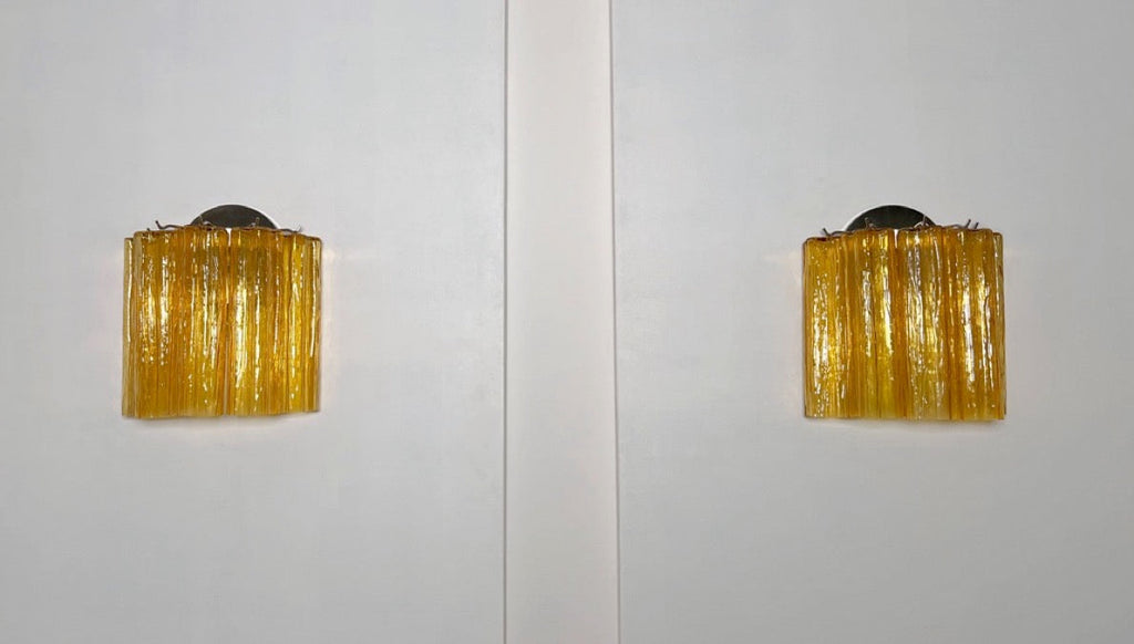 Murano Wall Lamp | 5 Yellow Glass Tubes | Set of 2