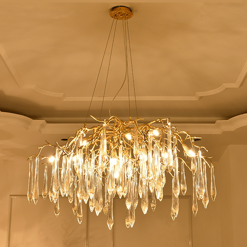 Iris Raindrop Brass Branch Round Crystal Chandelier 25'' 35'' 41''D by Bling Lighting Studio