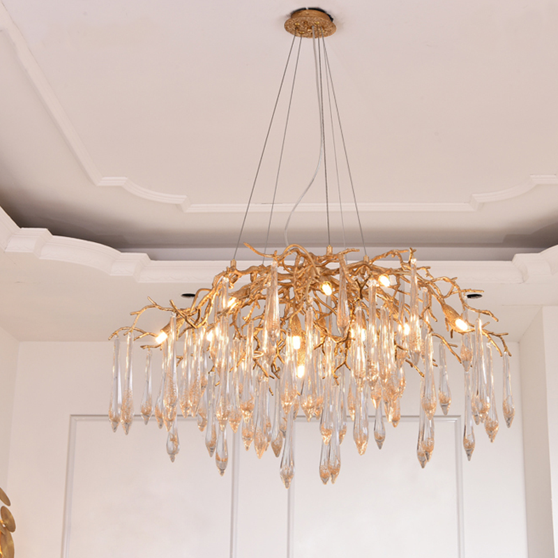 Iris Raindrop Brass Branch Round Crystal Chandelier 25'' 35'' 41''D by Bling Lighting Studio