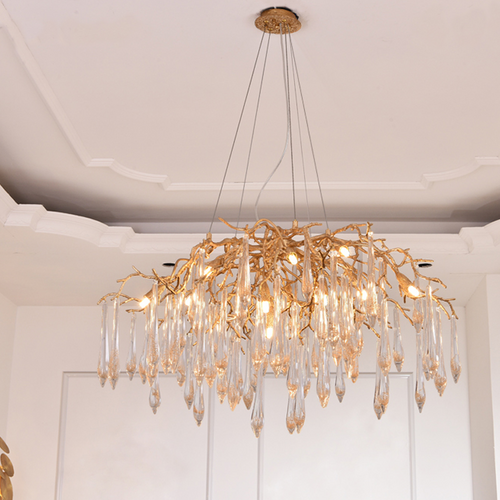 Iris Raindrop Brass Branch Round Crystal Chandelier 25'' 35'' 41''D by Bling Lighting Studio