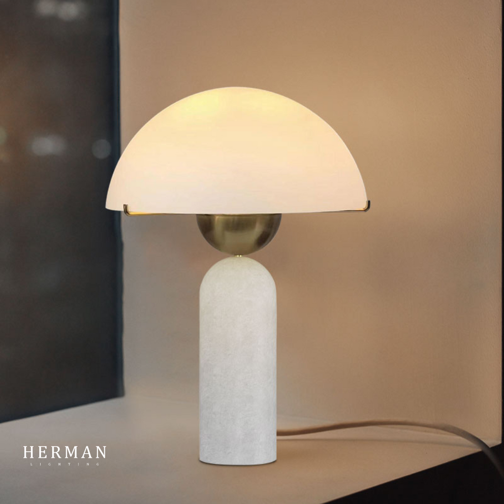 G9 Alabaster white marble table lamp Dia 12"