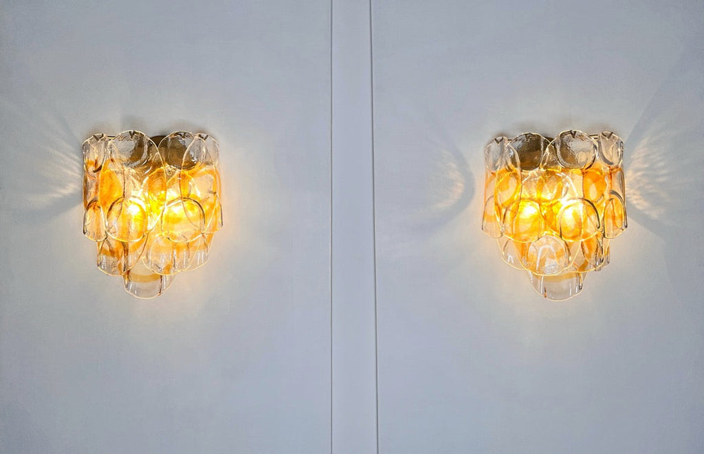 Murano Wall Lamp | 10 White Crostoli Glass | Set of 2