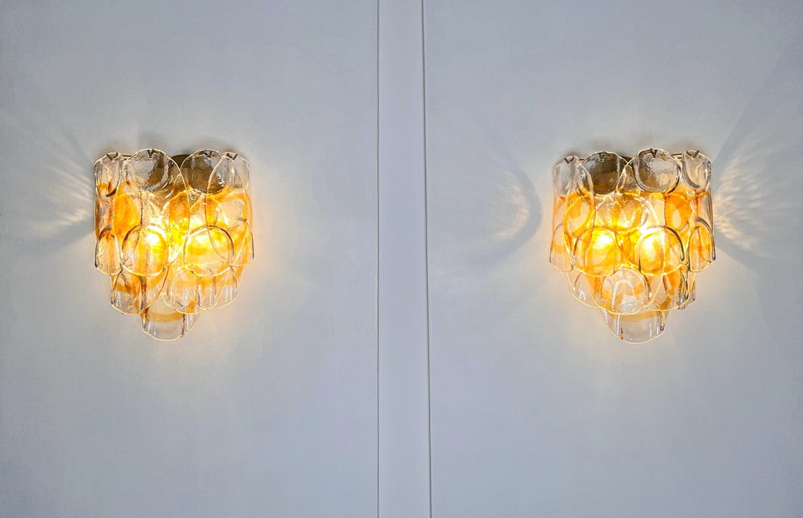 Murano Wall Lamp | 10 White Crostoli Glass | Set of 2
