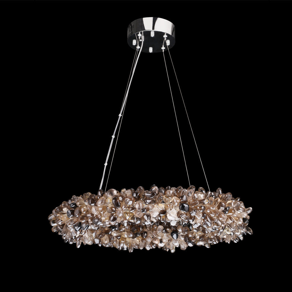 Multiple Size Modern Smoky Rock Crystal Halo LED Chandelier Pendant Light by Bling Lighting Studio