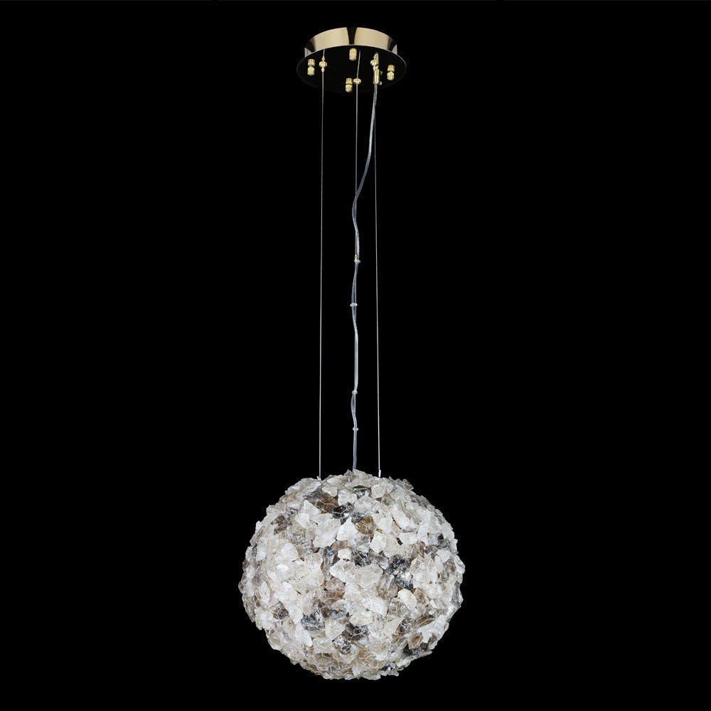 Modern Clear & Smoky Rock Crystal Ball Pendant Light by Bling Lighting Studio