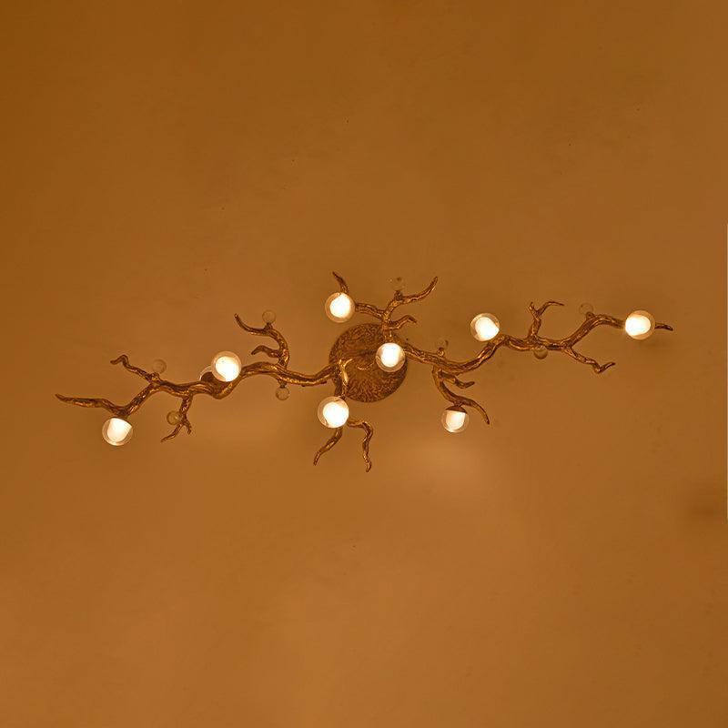 Modern Linear Glass Ball Branch Semi Flush Chandelier by Bling Lighting Studio