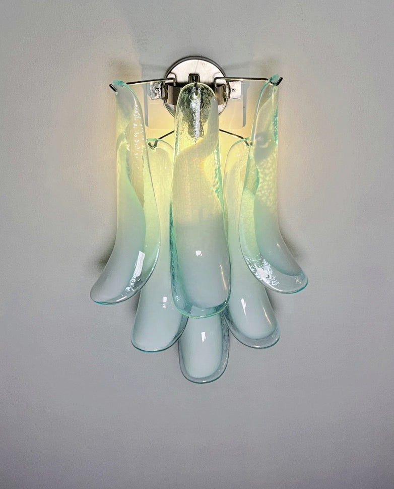 Murano Wall Lamp | 6 Turquoise Lattimo Petal Glass | Set of 2