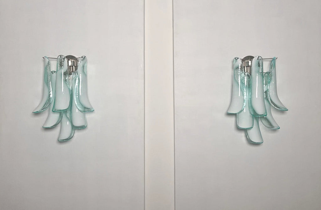 Murano Wall Lamp | 6 Turquoise Lattimo Petal Glass | Set of 2