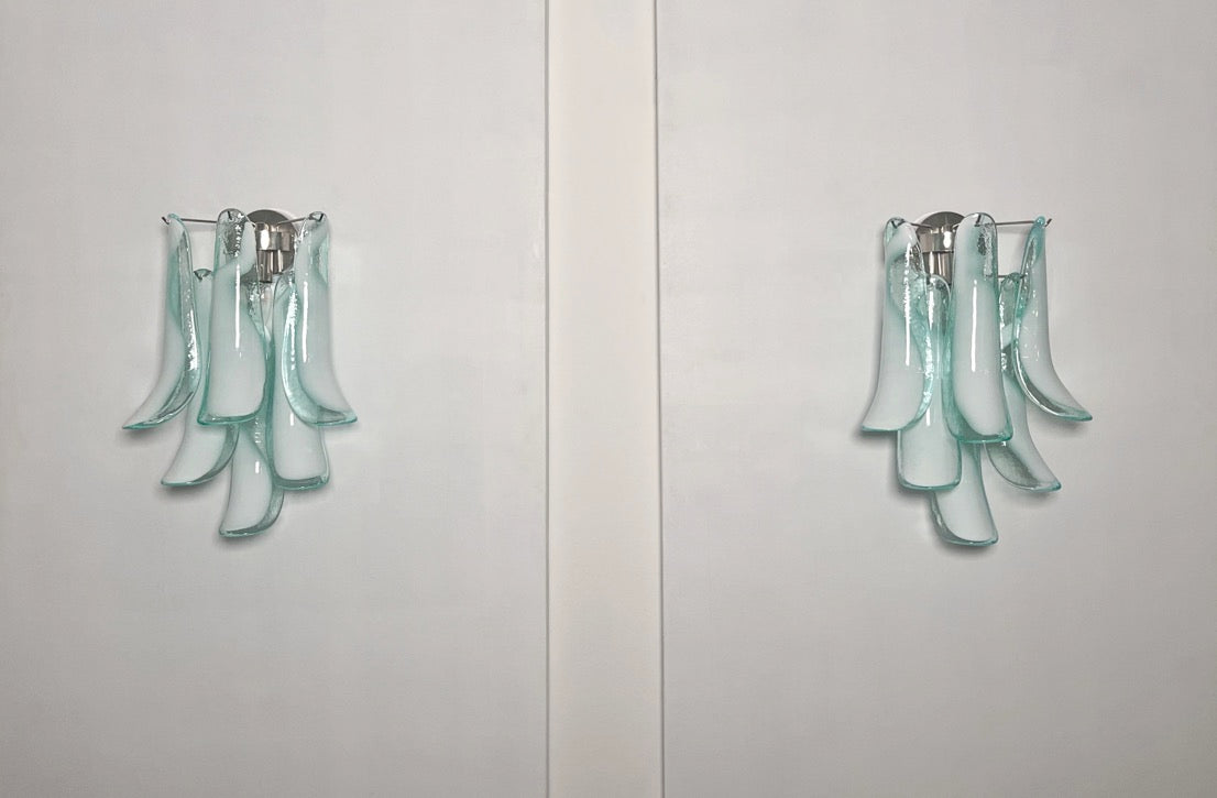 Murano Wall Lamp | 6 Turquoise Lattimo Petal Glass | Set of 2