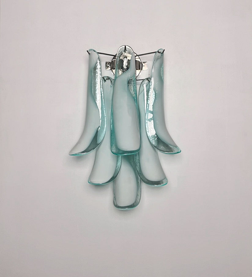 Murano Wall Lamp | 6 Turquoise Lattimo Petal Glass | Set of 2