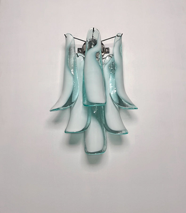 Murano Wall Lamp | 6 Turquoise Lattimo Petal Glass | Set of 2