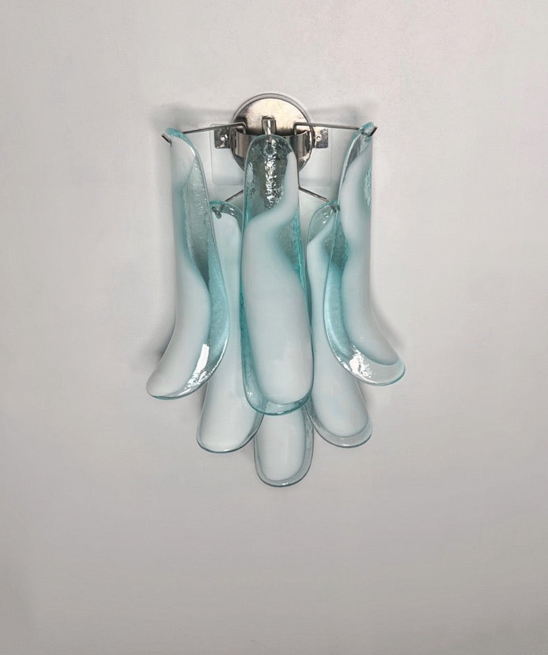Murano Wall Lamp | 6 Turquoise Lattimo Petal Glass | Set of 2