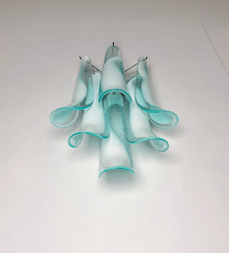 Murano Wall Lamp | 6 Turquoise Lattimo Petal Glass | Set of 2