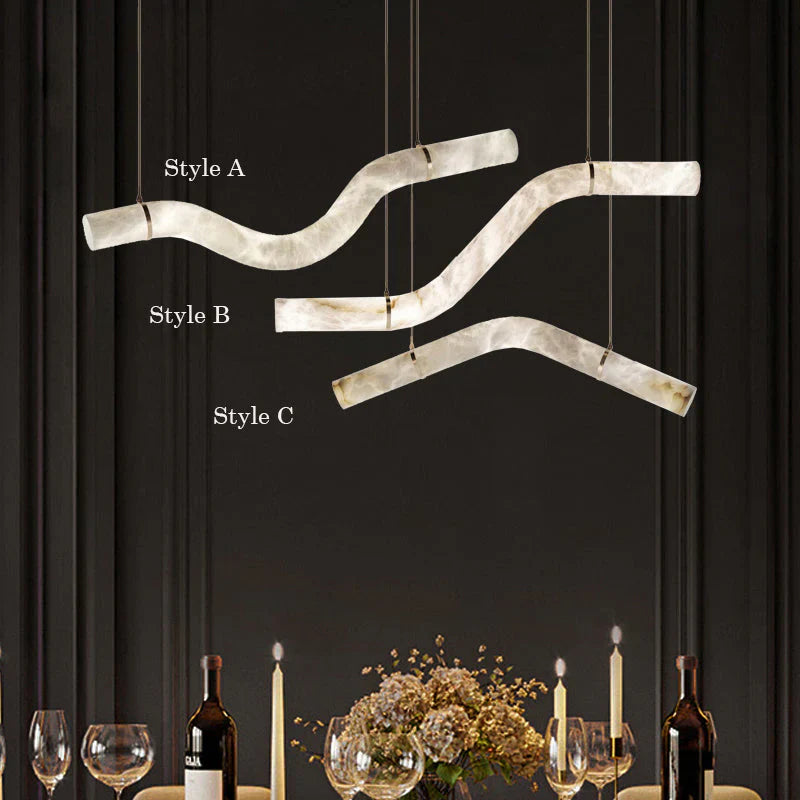 Modern Alabaster Curved Chandelier for Living/Dining Room by Bling Lighting Studio