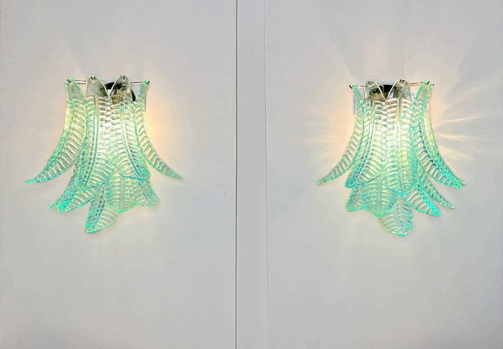 Murano Wall Lamp | 10 Turquoise Felci Glass | Set of 2