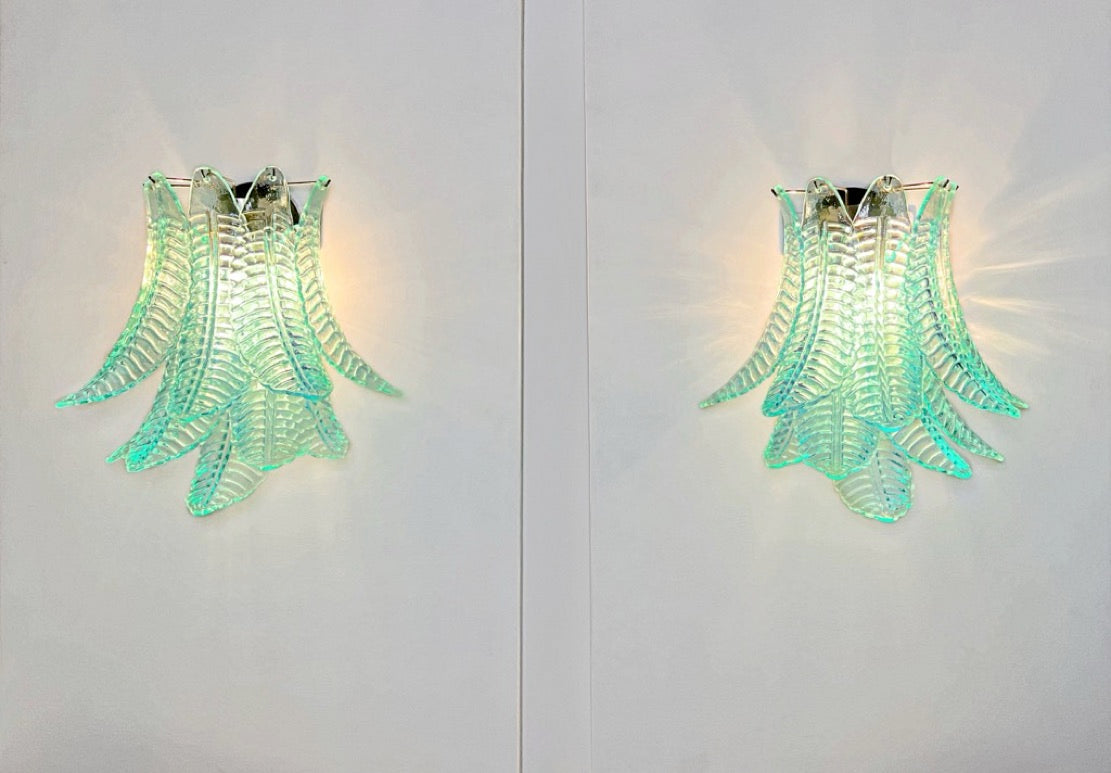 Murano Wall Lamp | 10 Turquoise Felci Glass | Set of 2