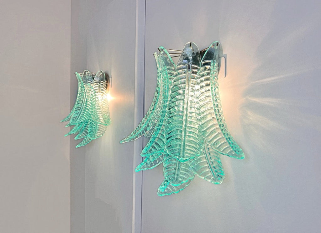 Murano Wall Lamp | 10 Turquoise Felci Glass | Set of 2
