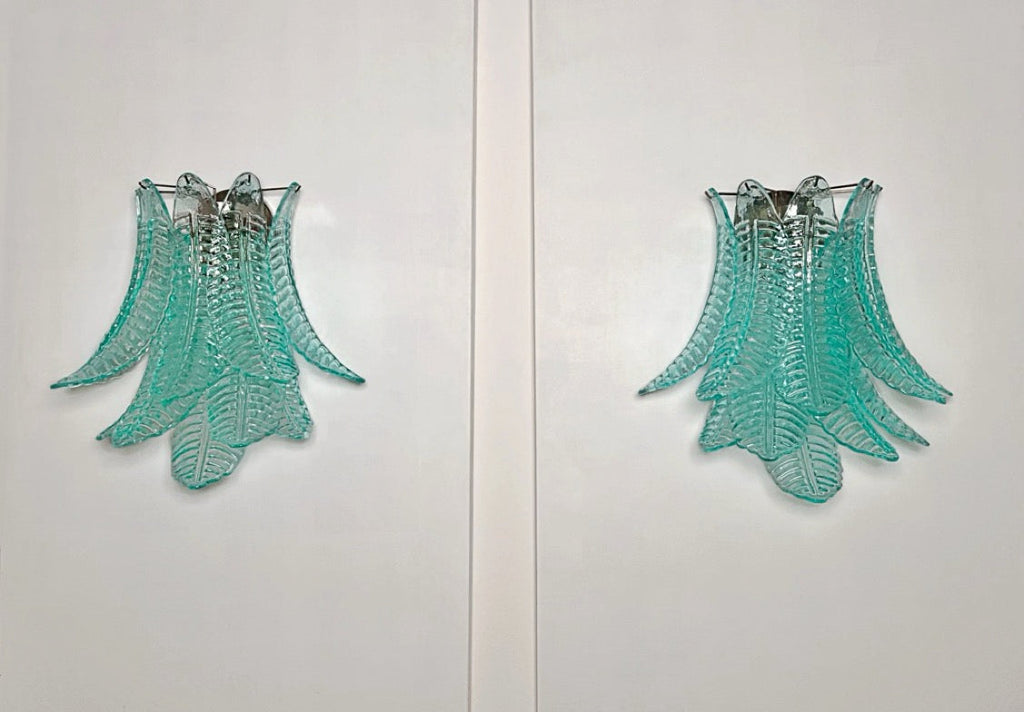 Murano Wall Lamp | 10 Turquoise Felci Glass | Set of 2