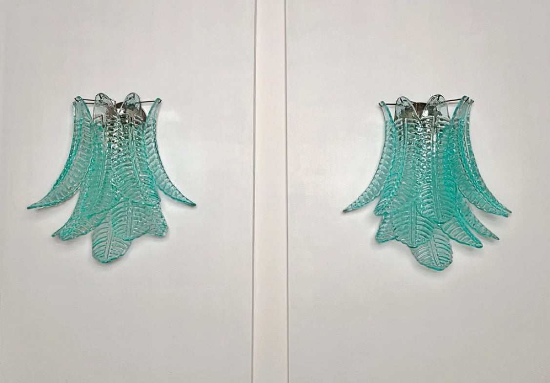 Murano Wall Lamp | 10 Turquoise Felci Glass | Set of 2