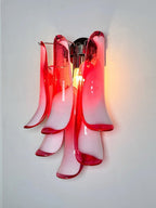 Murano Wall Lamp | 6 Red Lattimo Petal Glass | Set of 2