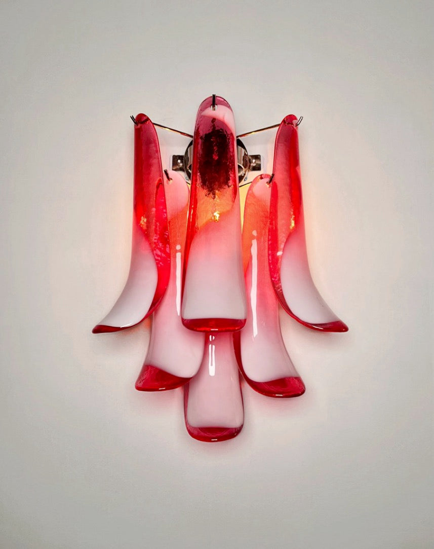 Murano Wall Lamp | 6 Red Lattimo Petal Glass | Set of 2