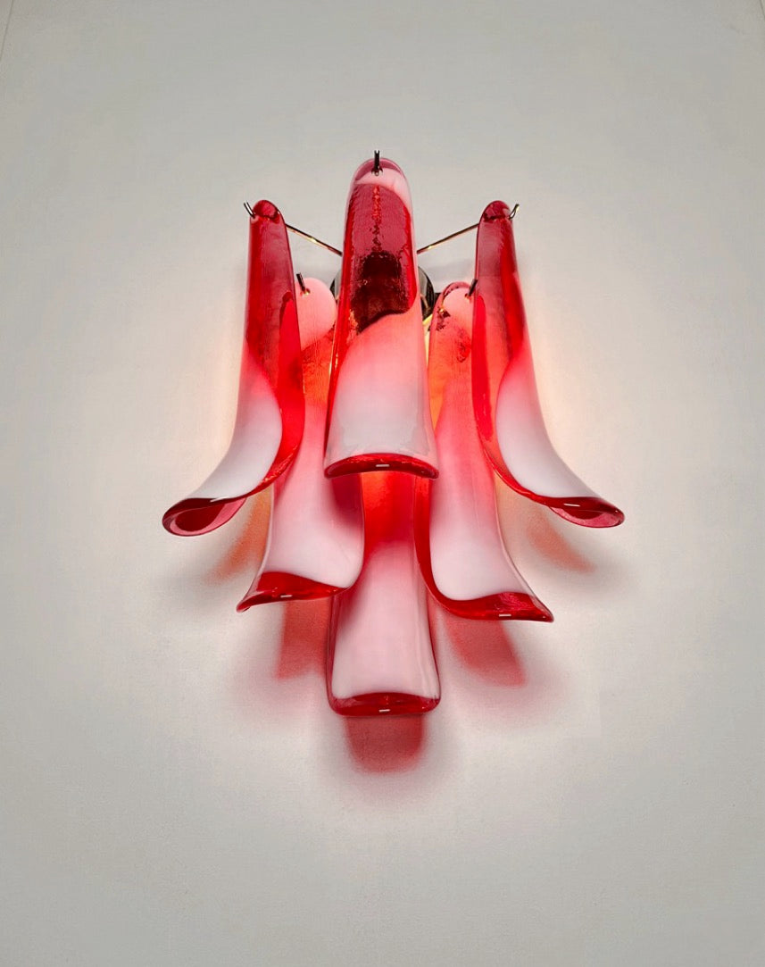 Murano Wall Lamp | 6 Red Lattimo Petal Glass | Set of 2