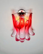 Murano Wall Lamp | 6 Red Lattimo Petal Glass | Set of 2