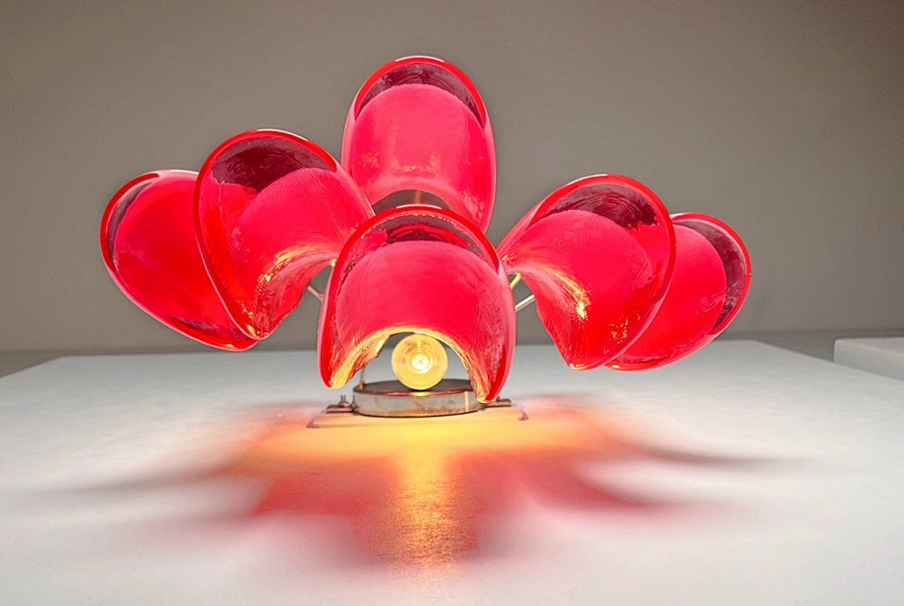Murano Wall Lamp | 6 Red Lattimo Petal Glass | Set of 2