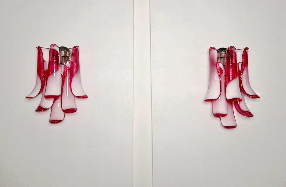 Murano Wall Lamp | 6 Red Lattimo Petal Glass | Set of 2