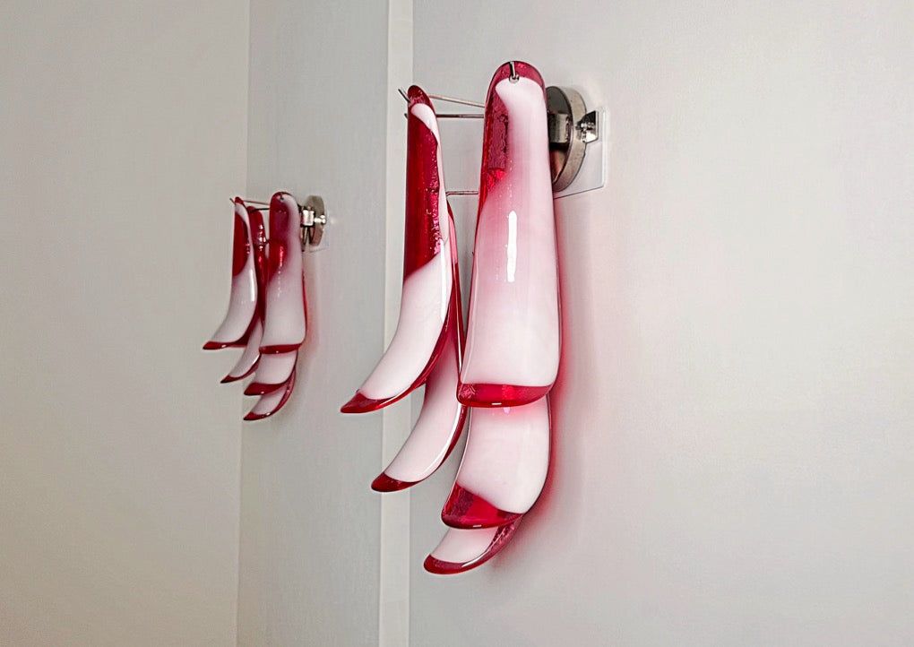 Murano Wall Lamp | 6 Red Lattimo Petal Glass | Set of 2