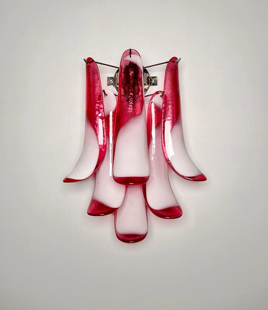 Murano Wall Lamp | 6 Red Lattimo Petal Glass | Set of 2