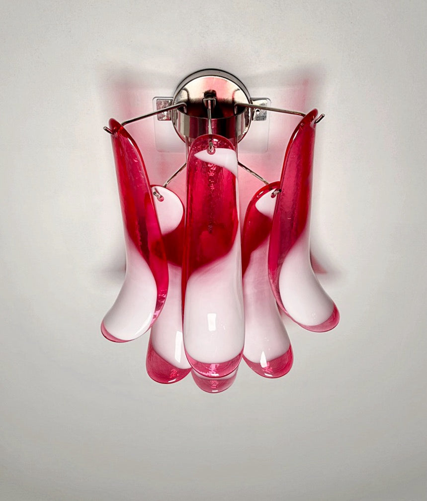Murano Wall Lamp | 6 Red Lattimo Petal Glass | Set of 2