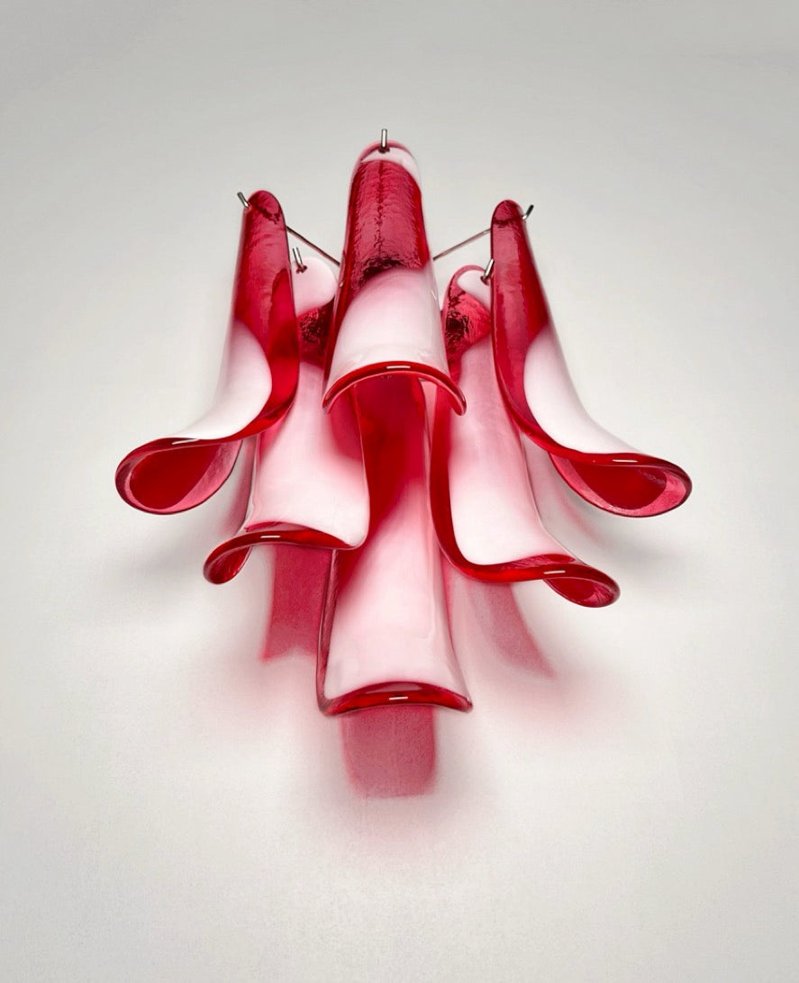 Murano Wall Lamp | 6 Red Lattimo Petal Glass | Set of 2