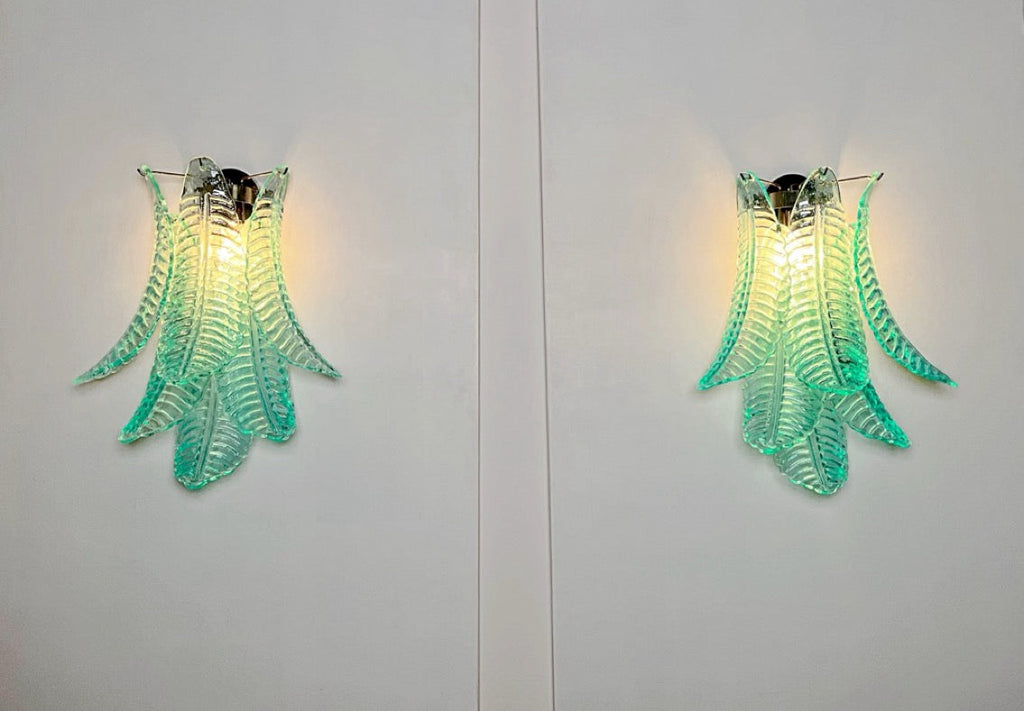 Murano Wall Lamp | 6 Turquoise Felci Glass | Set of 2