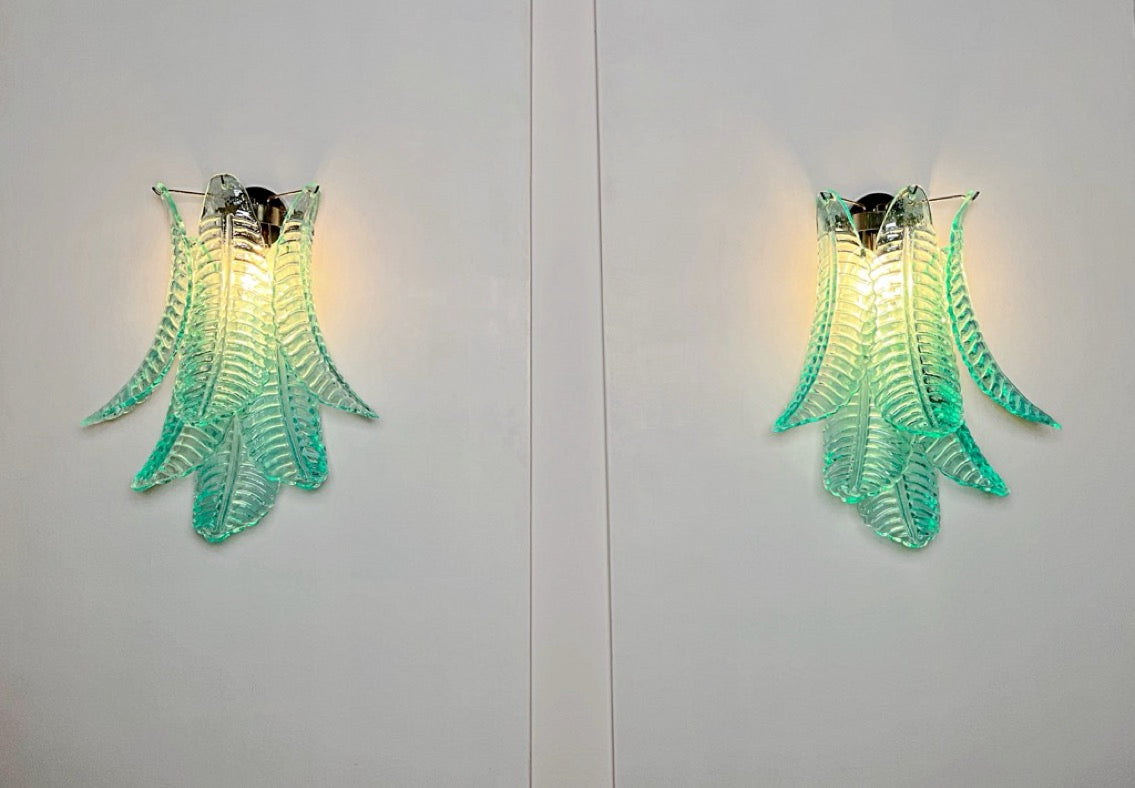 Murano Wall Lamp | 6 Turquoise Felci Glass | Set of 2