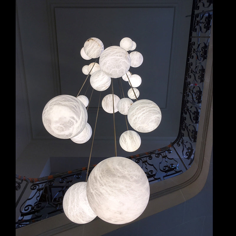 Glacera Alabaster Sphere Staircase Chandelier,Multi Pendant Light by Bling Lighting Studio