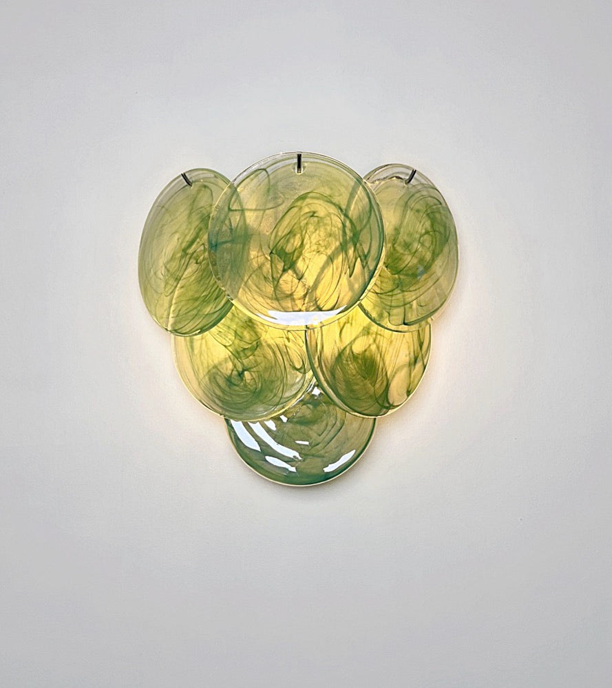 Murano Wall Lamp | 6 Green Alabaster Disc Glass | Set of 2