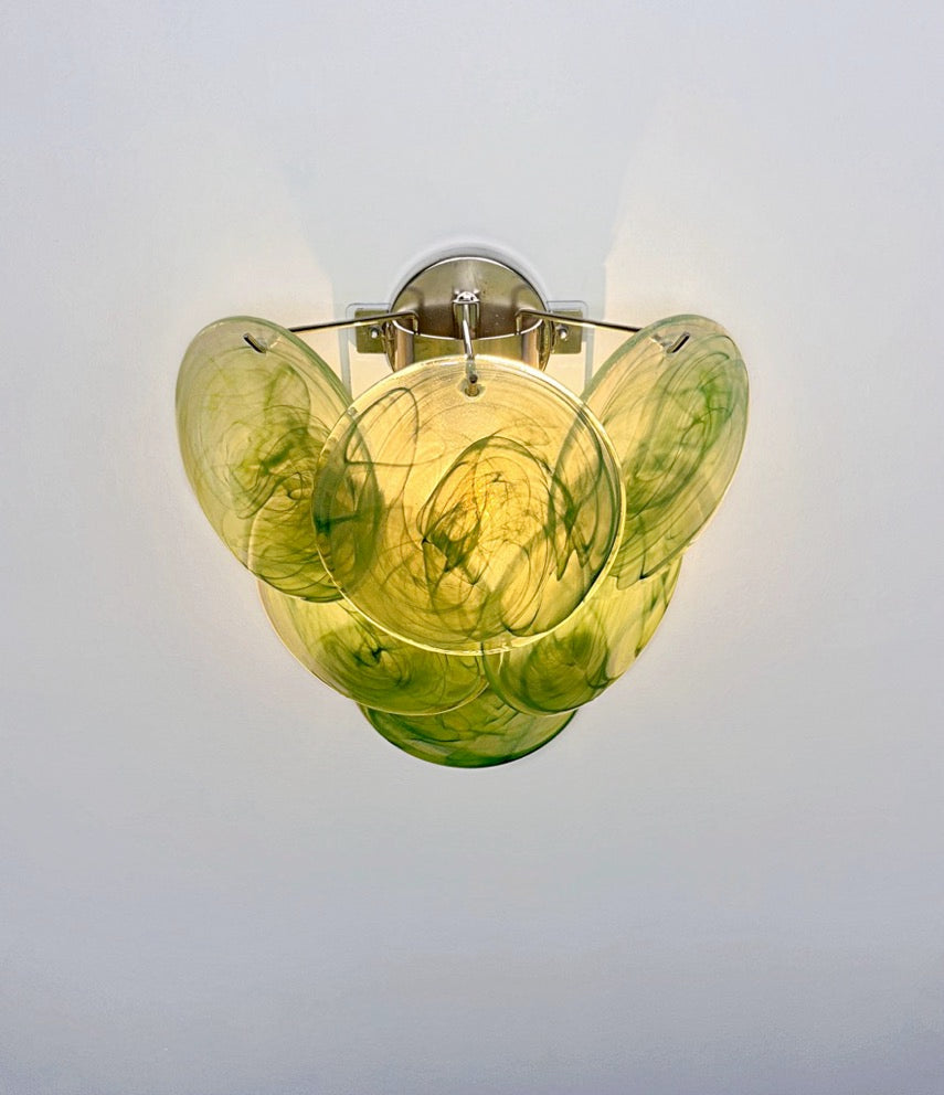 Murano Wall Lamp | 6 Green Alabaster Disc Glass | Set of 2