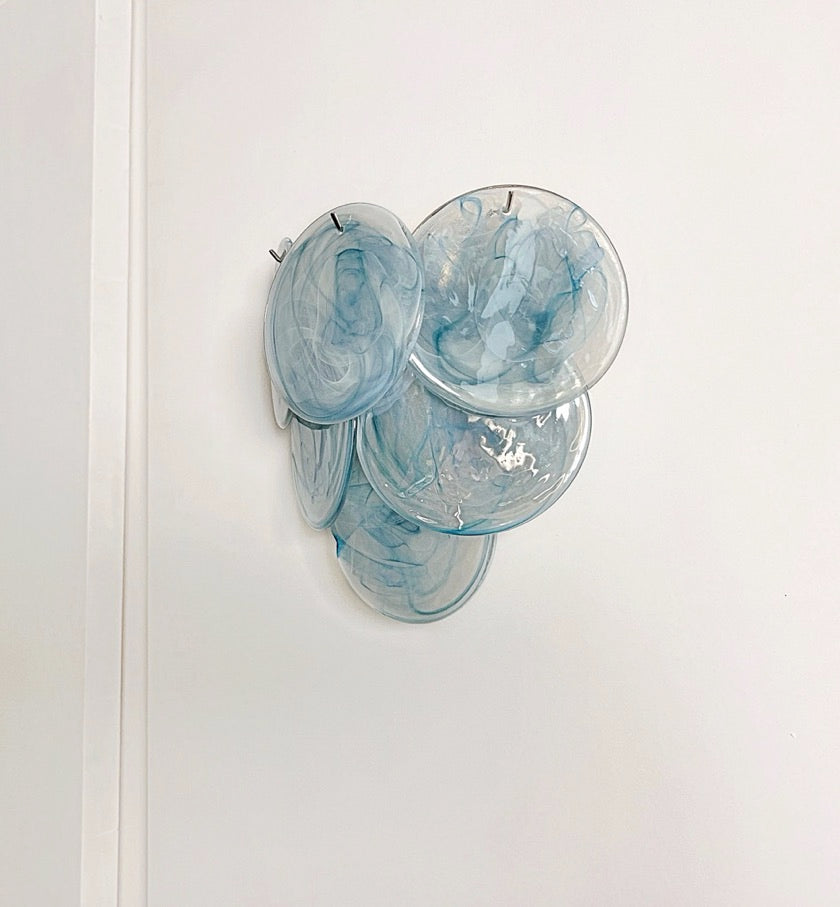 Murano Wall Lamp | 6 Blue Alabaster Disc Glass | Set of 2