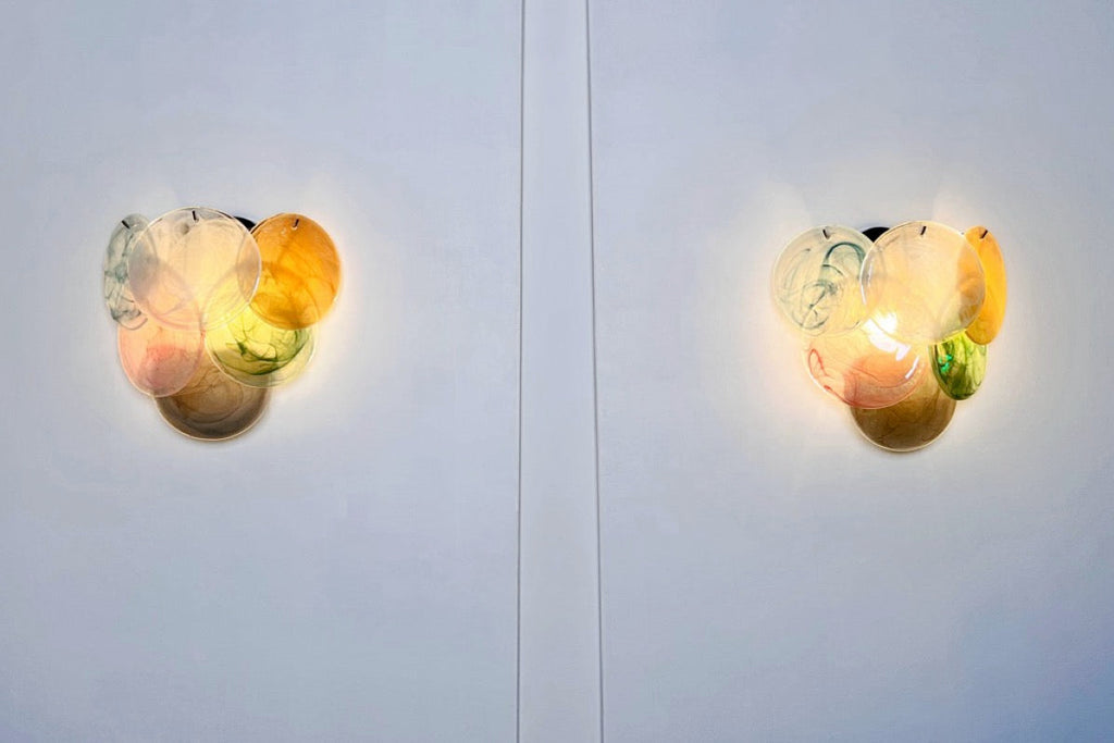 Murano Wall Lamp | 6 Multicoloured Alabaster Disc Glass | Set of 2