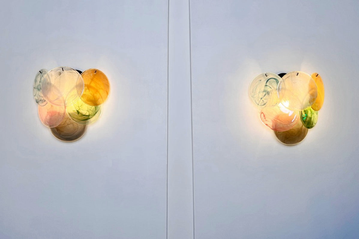 Murano Wall Lamp | 6 Multicoloured Alabaster Disc Glass | Set of 2