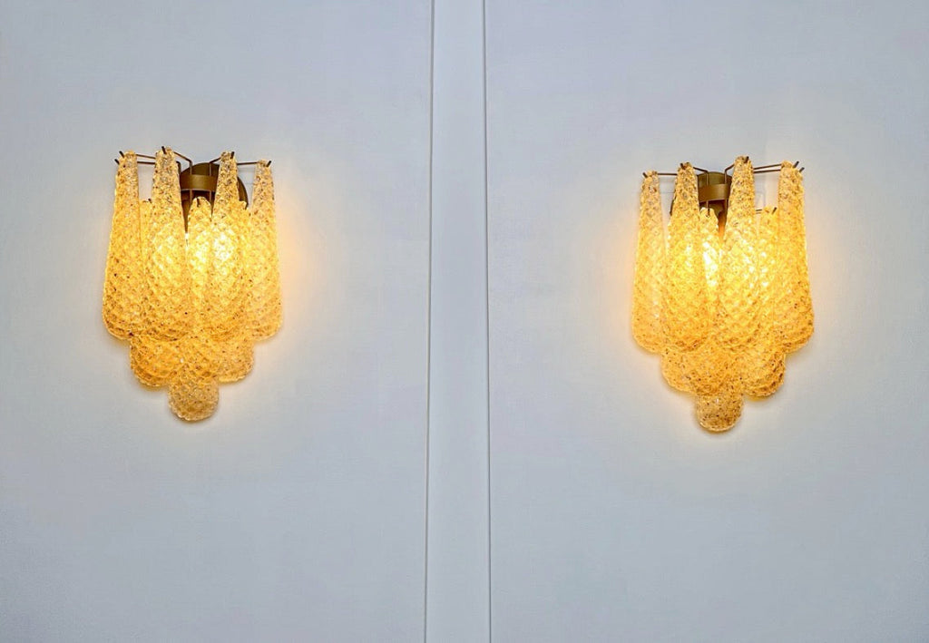Murano Wall Lamp | 10 Clear Yellow Drop Glass | Set of 2