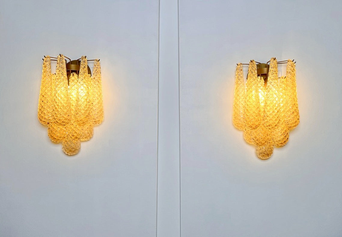 Murano Wall Lamp | 10 Clear Yellow Drop Glass | Set of 2