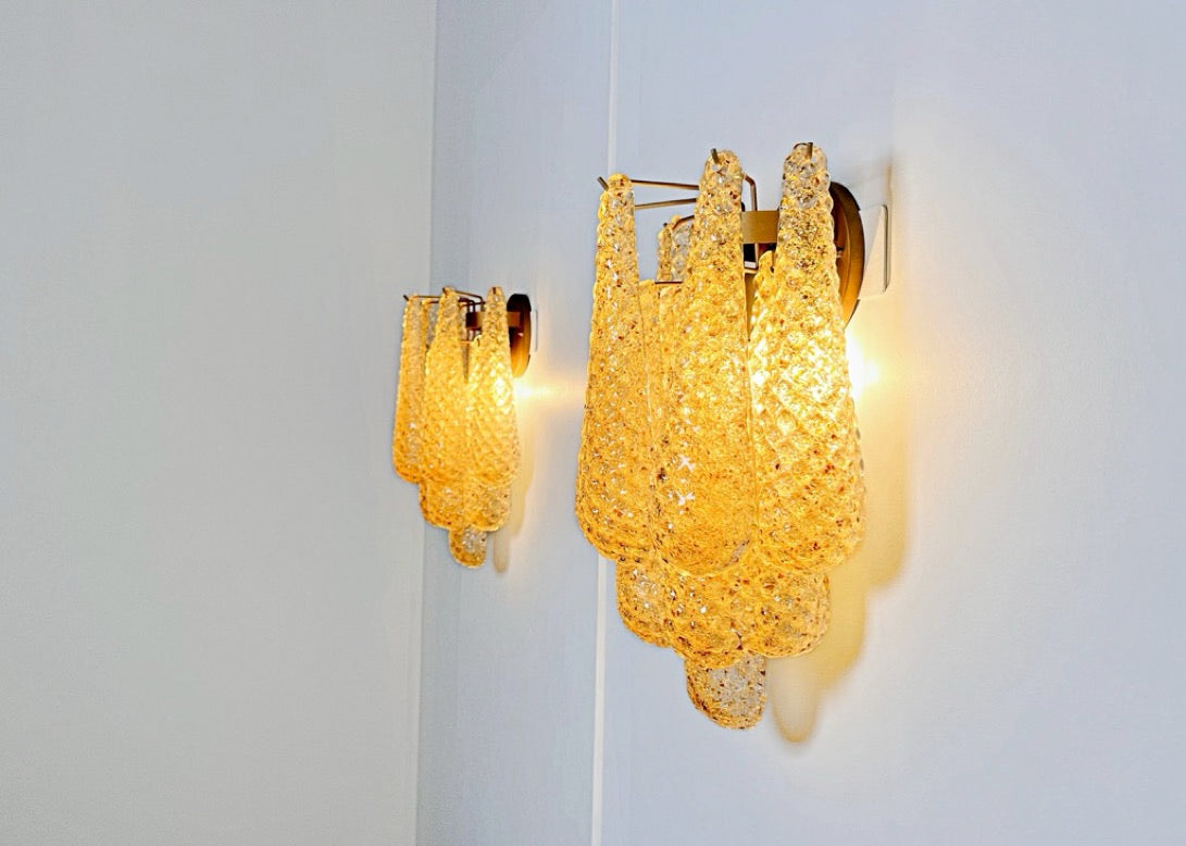 Murano Wall Lamp | 10 Clear Yellow Drop Glass | Set of 2
