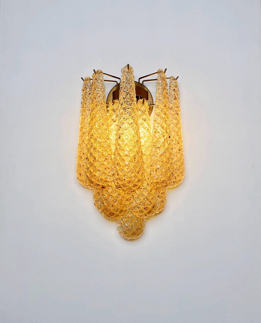 Murano Wall Lamp | 10 Clear Yellow Drop Glass | Set of 2